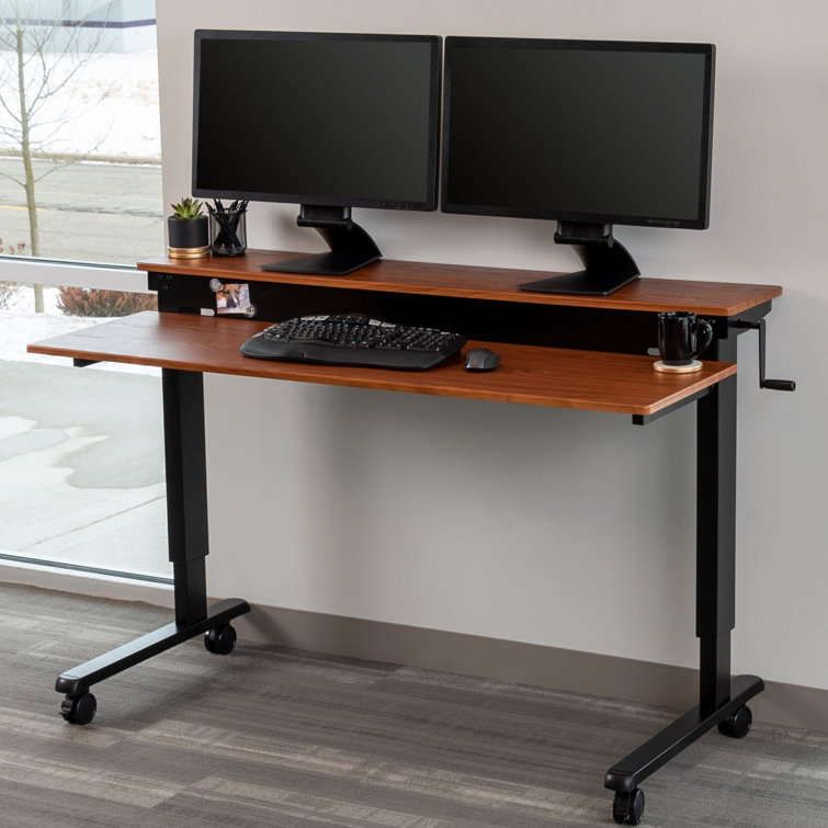 Inbox Zero Crank Adjustable Two Tier Standing Desk With Heavy Duty